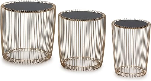 Juego de 3 mesas auxiliares 17.7 x 17.7 x 17.7 in 15.0 x 15.0 x 16.9 in 11.8 x 11.8 x 15.7 in cristal negro dorado