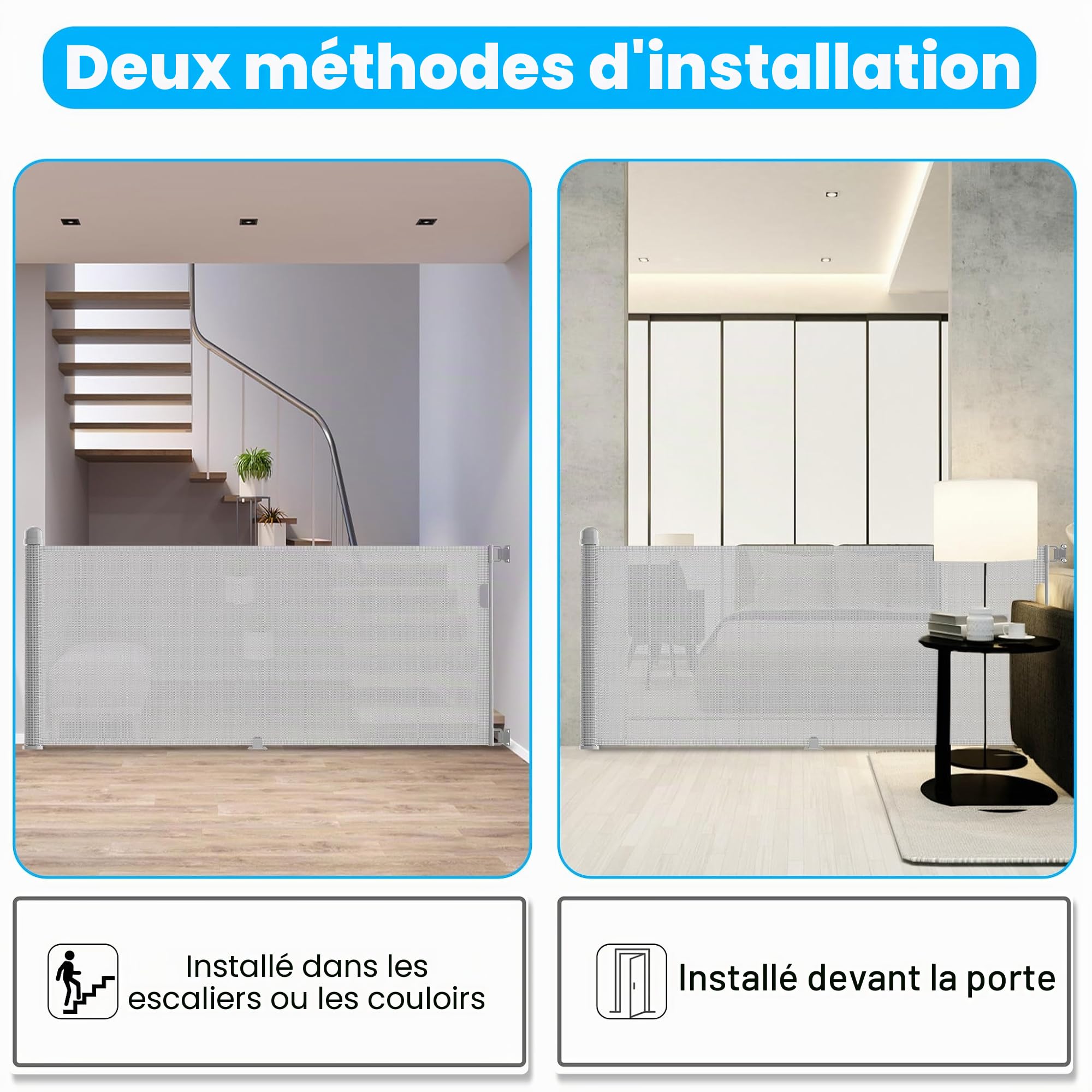 NAIZY Barrière de protection de porte, enroulable, 0 à 300 cm, pour bébé et chien, extensible, pour l'intérieur et l'extérieur, grise, LMZJ-HAG1393A