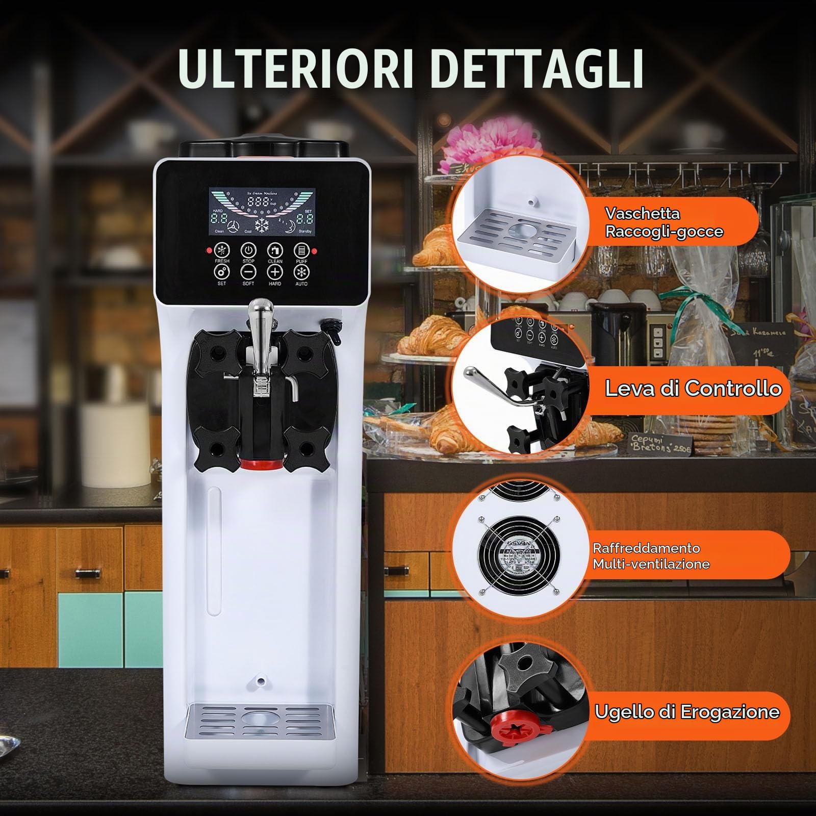 VEVOR Macchina per Gelato Morbido Commerciale, Resa 10 L/H, Macchina per Gelato Soft da Banco 900 W Monogusto, Tramoggia da 4 Litri Cilindro da 1,6 L, Pannello LCD Autopulente, Bar, Ristorante, Hotel