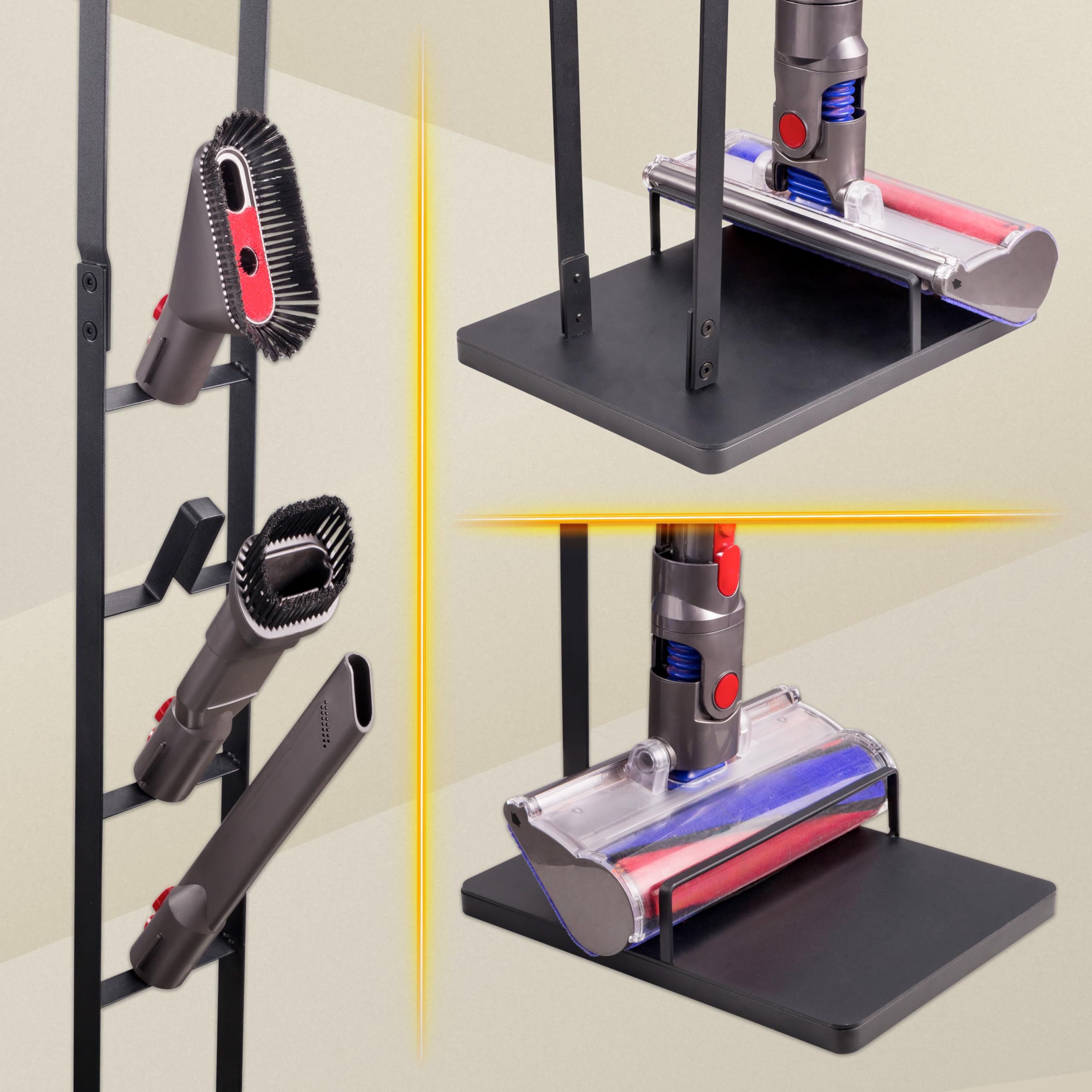 RICOO Staubsaugerhalterung SH502 freistehender Ständer für Dyson V6 V7 V8 V10 V11 Zubehörhalter für Akkustaubsauger ohne Bohren Organizer für Bürsten & Schlauch Staubsaugerhalter schwarz
