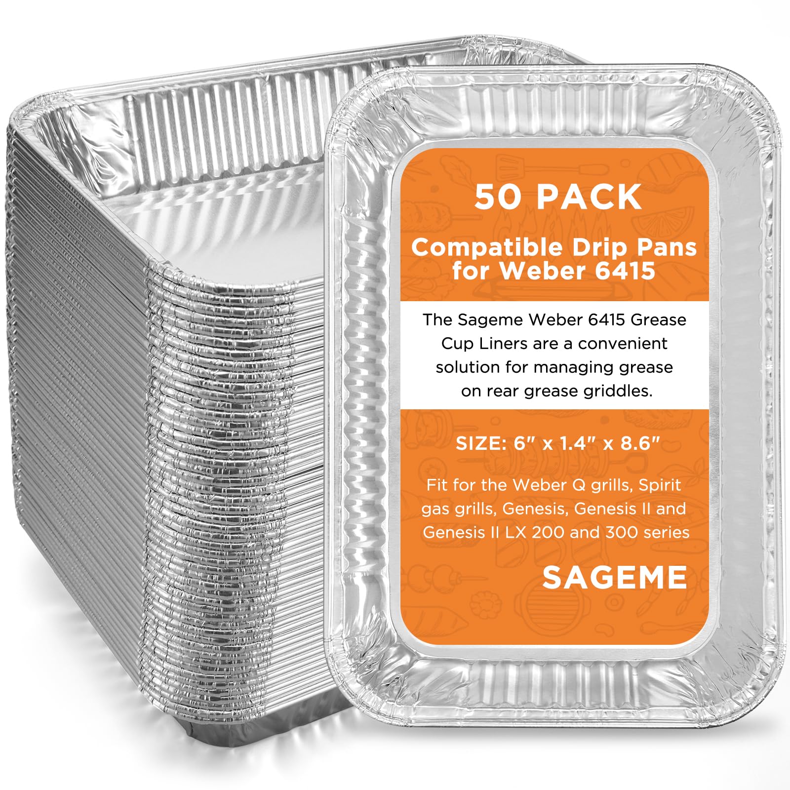 Sageme 50 Pack Weber Grills Compatible Drip Pans 6415 for Weber Grills Spirit Gas Grills, Q Grills, Genesis and Genesis II LX 200 300 Series