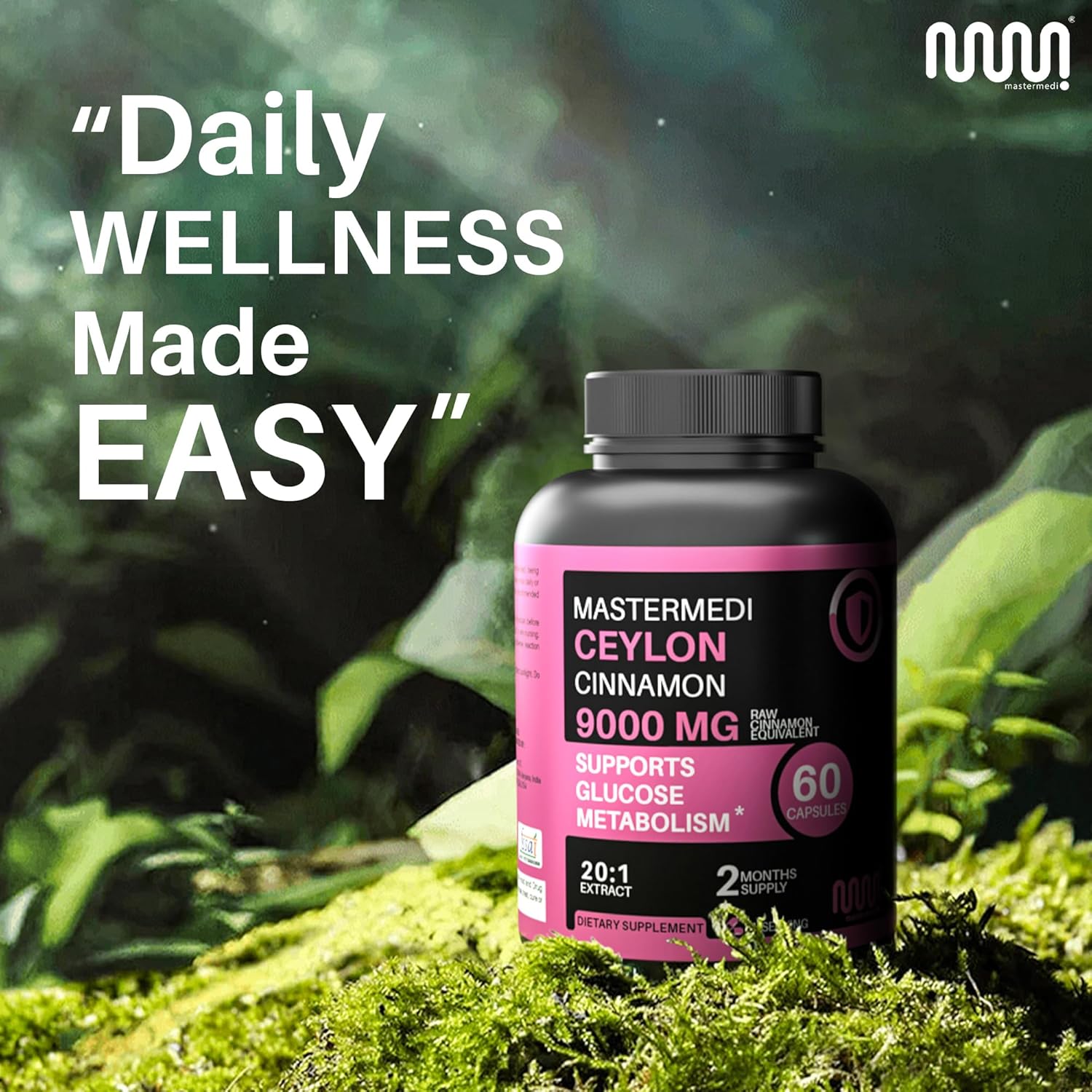 mastermedi Ceylon Cinnamon 9000mg – 20:1 Extract – Supports Glucose Metabolism, Heart Health & Digestion – 60 Vegan Capsules, 2-Month Supply – True Cinnamon, Non-GMO - Image 8
