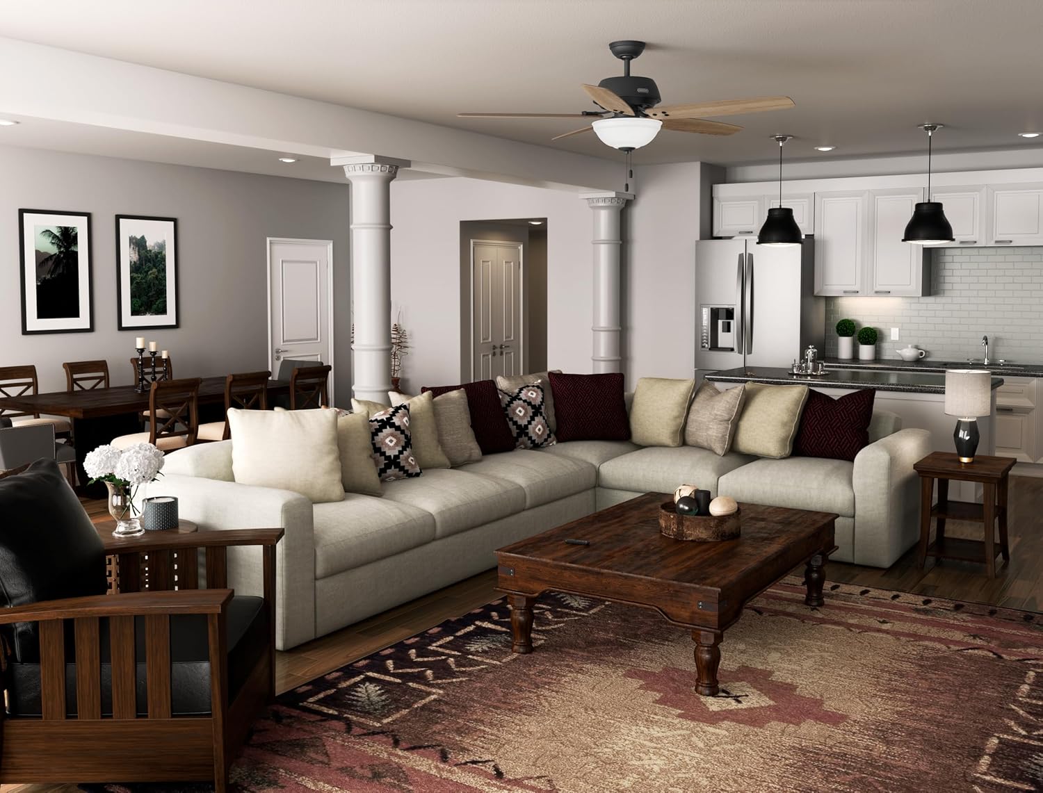 Hunter 60 inch Indoor Ceiling Fan with LED Light - Black Ceiling Fan with Pull Chain, for Bedroom or Living Room, Standard Mount, No Remote, 5 Blades, Includes Bulbs - Reveille 52400, Matte Black