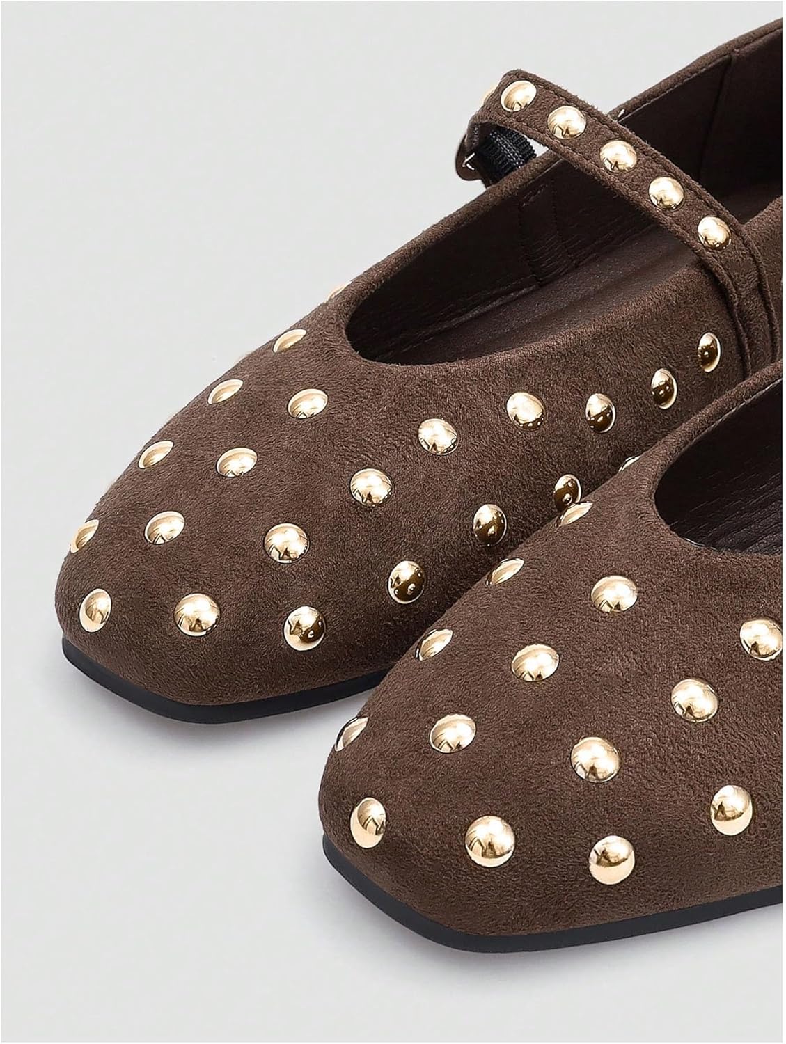 GORGLITTER Women's Studded Flats Faux Suede Square Toe Slip on Ballerina Flats Dressy Casual Daily Wedding Party Shoes