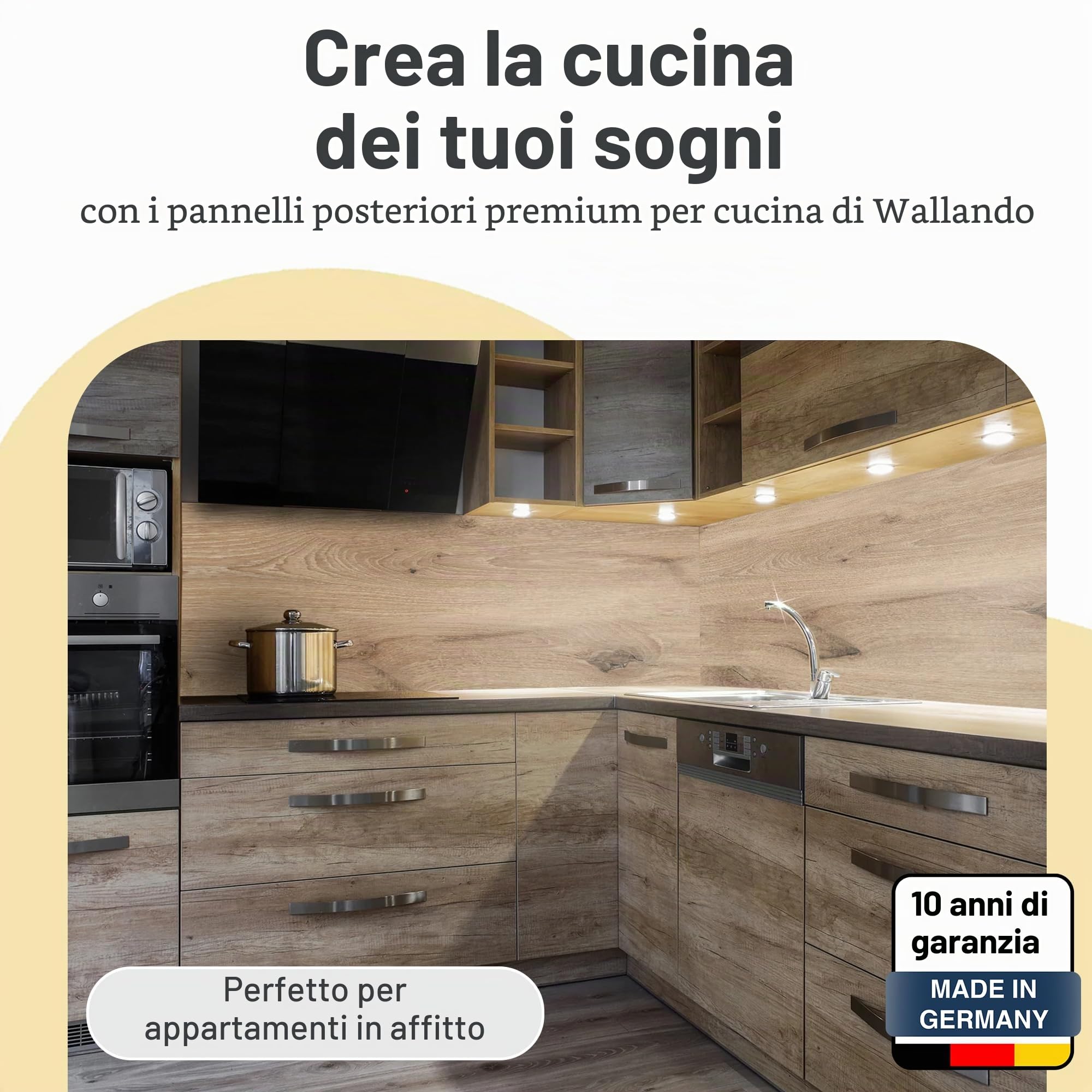 WALLando Pannello posteriore della cucina di alta qualità, dimensioni personalizzate – Rivestimento da parete in PVC facile da montare per la cucina – Paraspruzzi resistente al calore in pannelli di