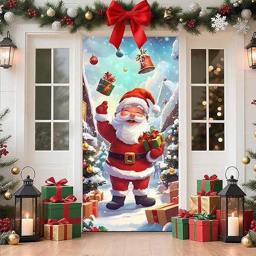 Miniatura 16 de Cubierta de Puerta de Navidad Papá Noel Muñeco de Nieve Árbol de Navidad Corona Pancarta Decoración de Vacaciones de Invierno para Puerta Principal