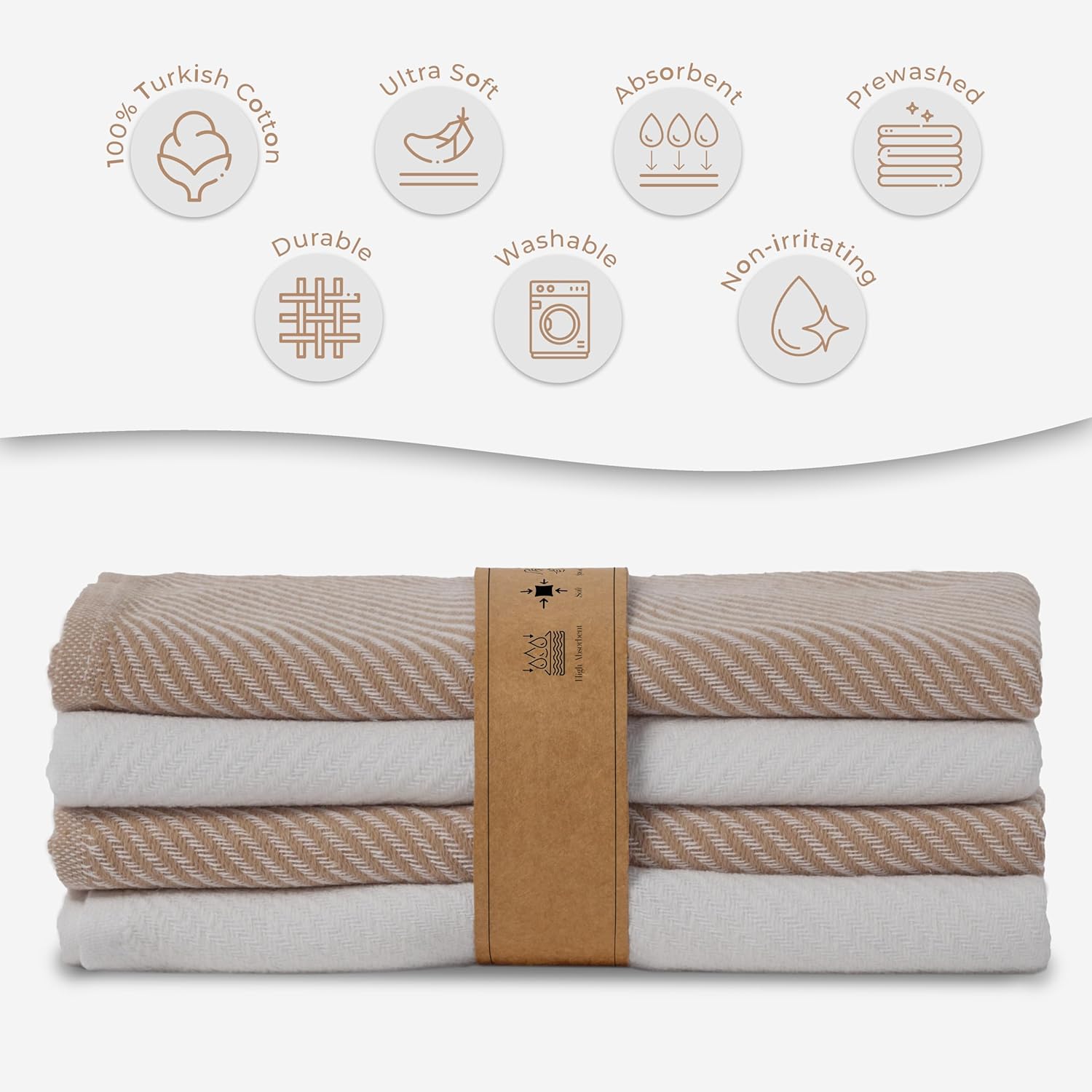 Kitchen Towels Set - 4 Pack, (20" x 30") - Boho & Decorative - Versatile as, Dish Towels for Drying Dishes, Drying Towels, Flour Sack Towel, Kitchen Cloths, Beige and Ecru - Image 6