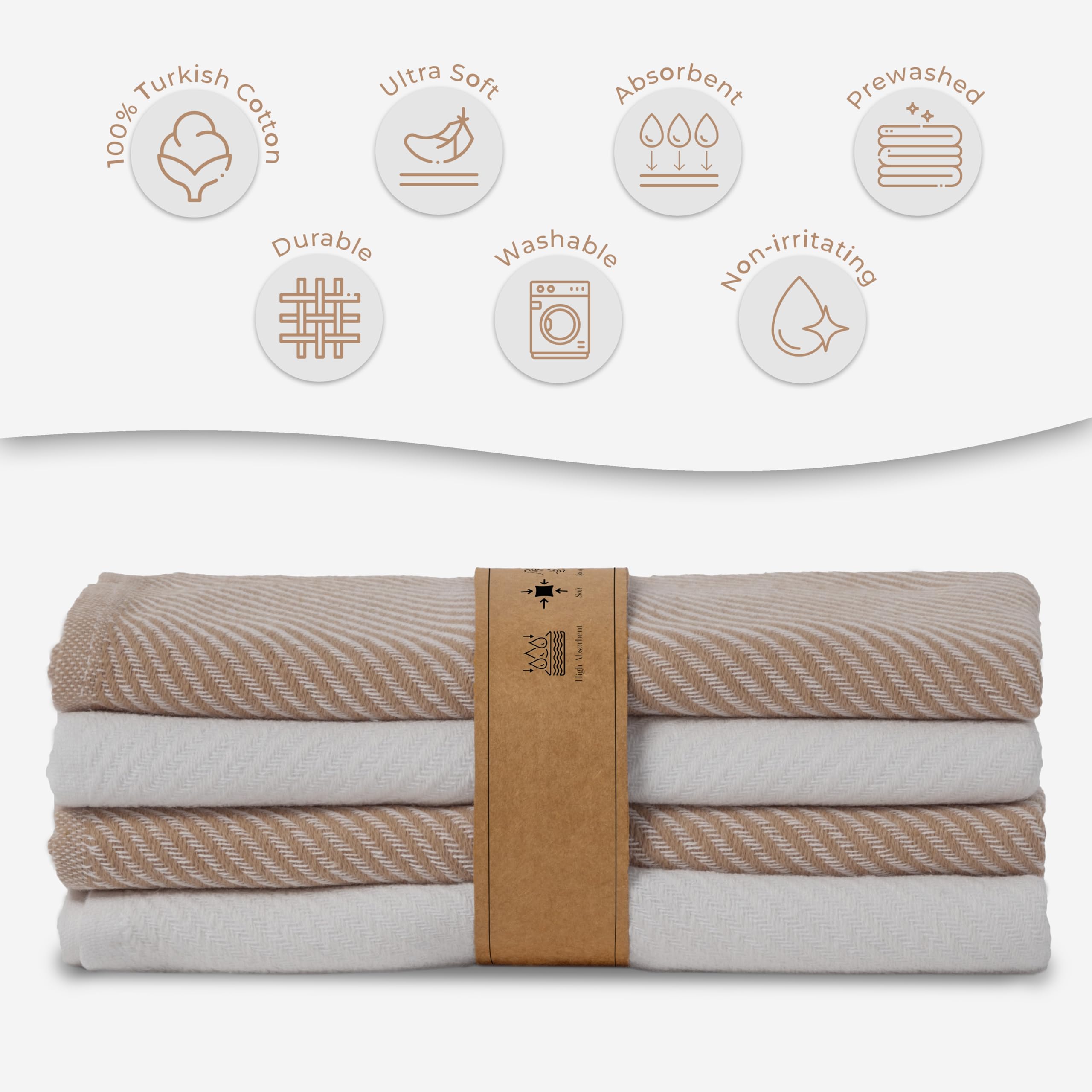 Kitchen Towels Set - 4 Pack, (20" x 30") - Boho & Decorative - Versatile as, Dish Towels for Drying Dishes, Drying Towels, Flour Sack Towel, Kitchen Cloths, Beige and Ecru