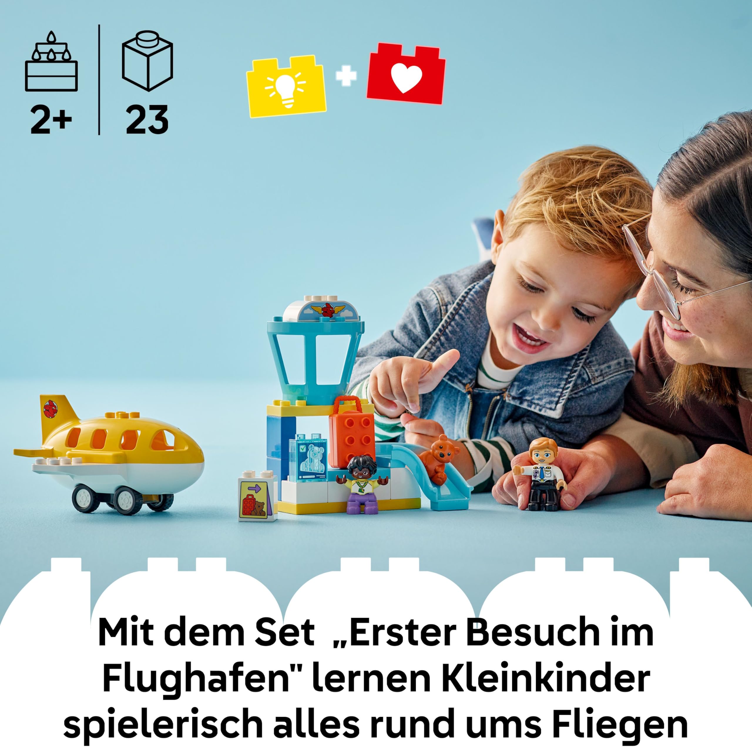 LEGO DUPLO Town Erster Besuch im Flughafen - Lernspielzeug zur Förderung der Motorik für Kleinkinder - inkl. Flugzeug, 2 Figuren & Teddybär - Geschenk für Jungen und Mädchen ab 2 Jahren - 10443