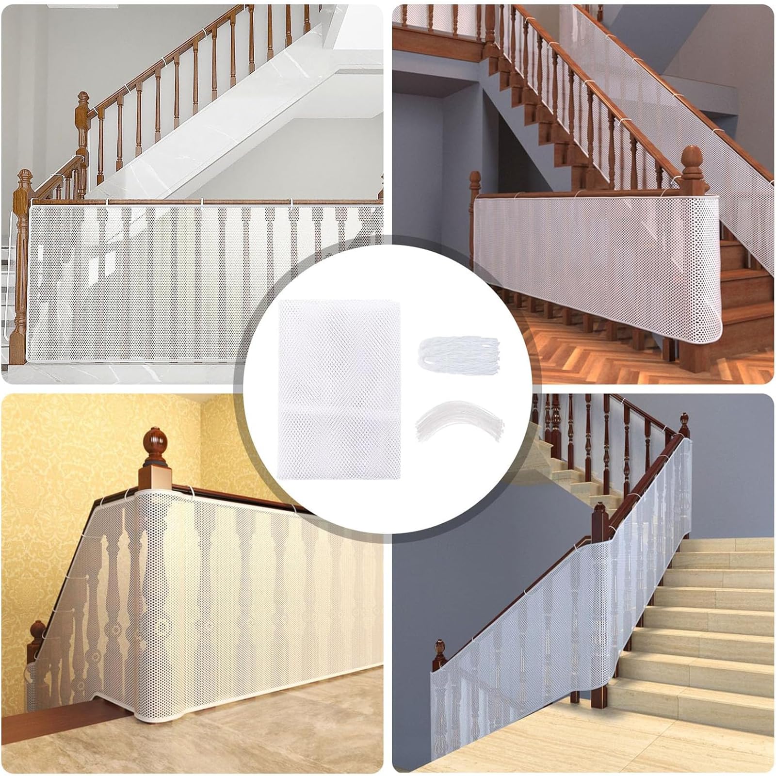 Bebé Red de Seguridad 120 x 240 cm Fuerte y Ajustable, Red de Seguridad para Balcones El Juego Incluye Bridas y Cuerdas para Niños/Mascotas/Juguete, Blanco