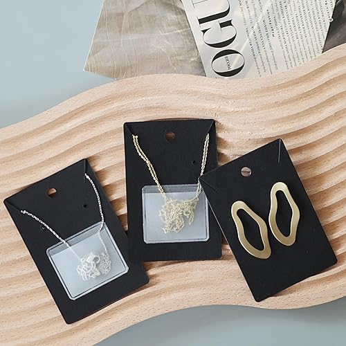 Miniatura 5 de Temlum 100 tarjetas de exhibición de joyas con 100 bolsas adhesivas y bolsas transparentes, soportes para tarjetas de collar y aretes para vender