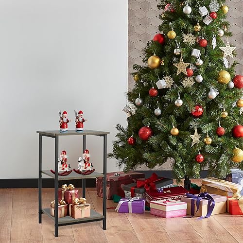 Miniatura 5 de Mesa auxiliar de 3 niveles, mesa auxiliarmesita de noche con postes de acero, 1 paquete, roble francés grisnegro