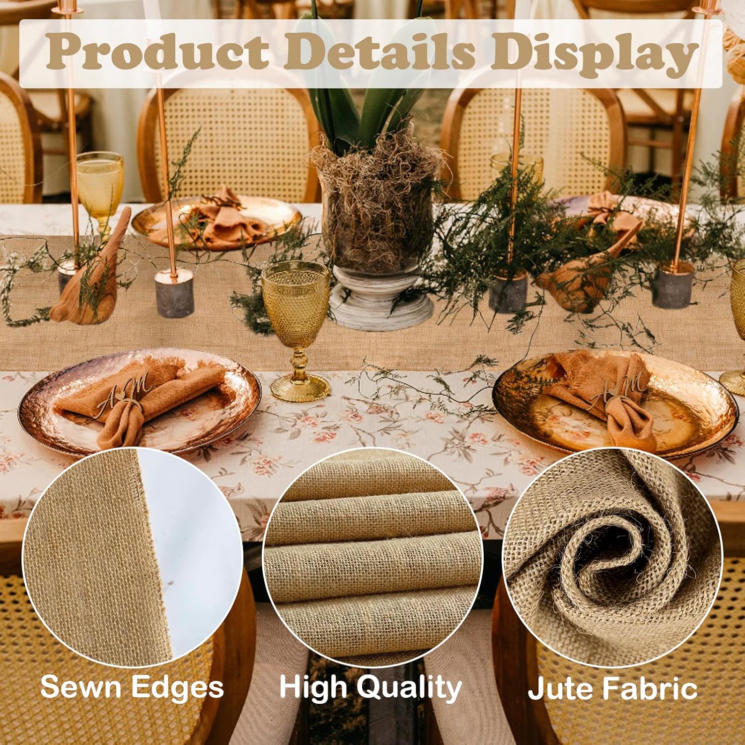 10 Pack Burlap Table Runners - Wedding & Rustic Styles, Farmhouse Party (12 x 108 Inch)
