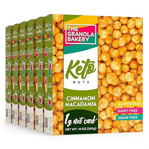 TGB Nueces de macadamia de canela 0.04 oz de carbohidratos netos Keto Caramelo bajo en carbohidratos, sin gluten, 10 onzas (paquete de 6)