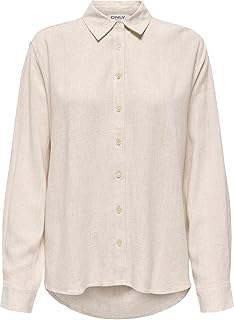 اونلي قميص اونلسيستا باكمام طويلة من الكتان للنساء بتصميم عصري