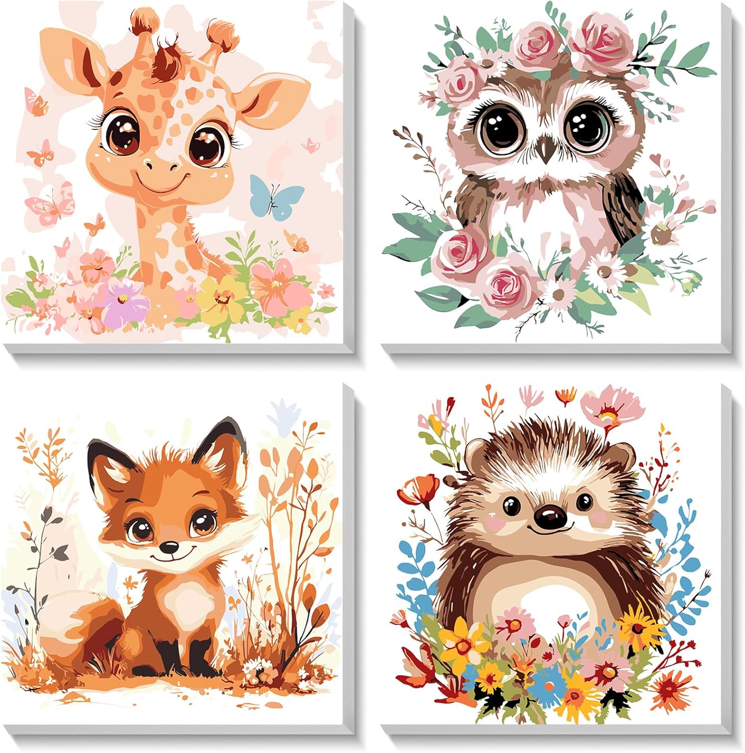 HEIBAGO Framed Paint by Numbers kit for Kids, 4 Pack Cute Animal Paint by Numbers for Kids Ages 8-12, Paint by Numbers Kits Children Beginner, DIY Acrylic Oil Painting for Home Wall Decor 8x8 inch