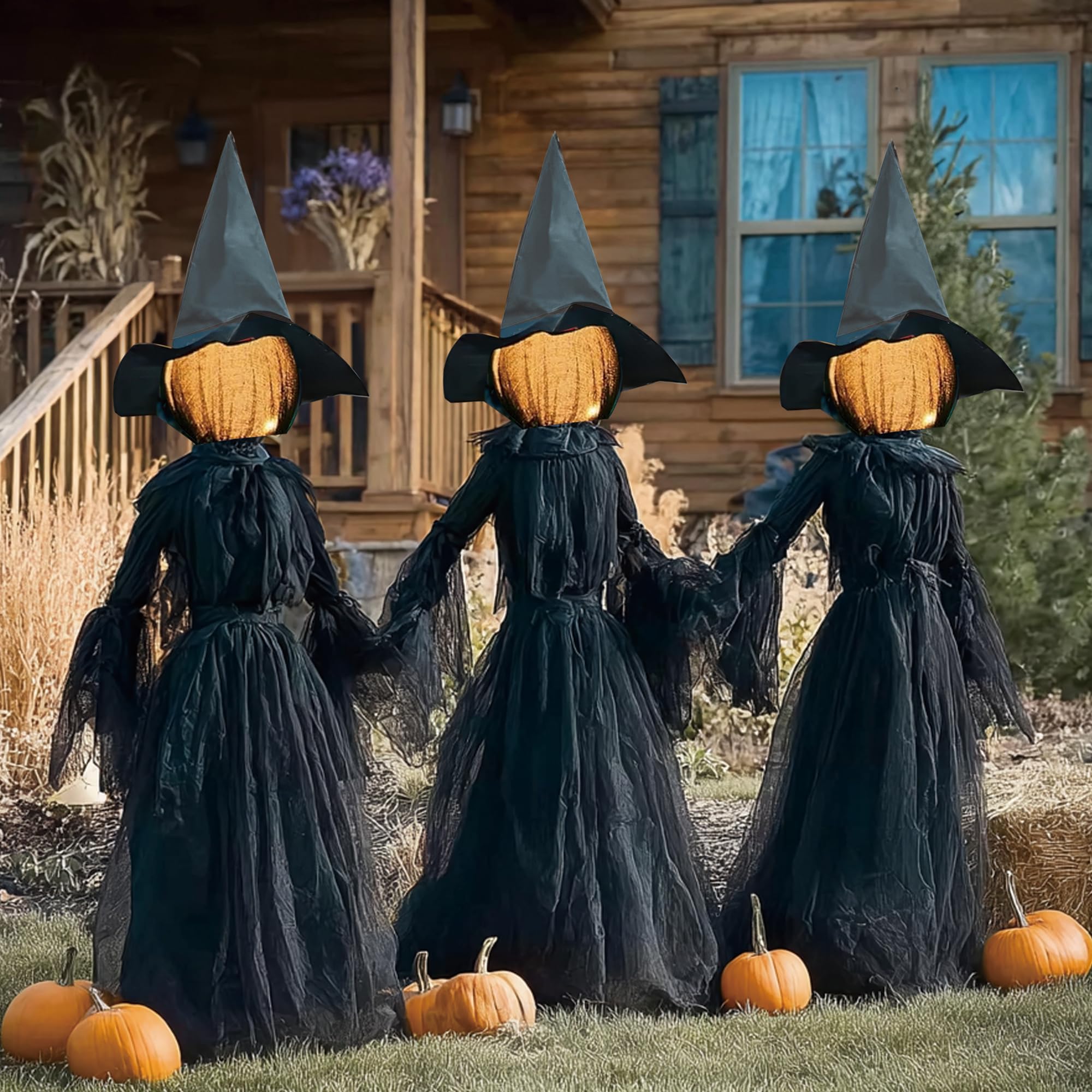 Sorcière d'Halloween lumineuse pack de 3 décorations extérieures de 1m50 pour cour