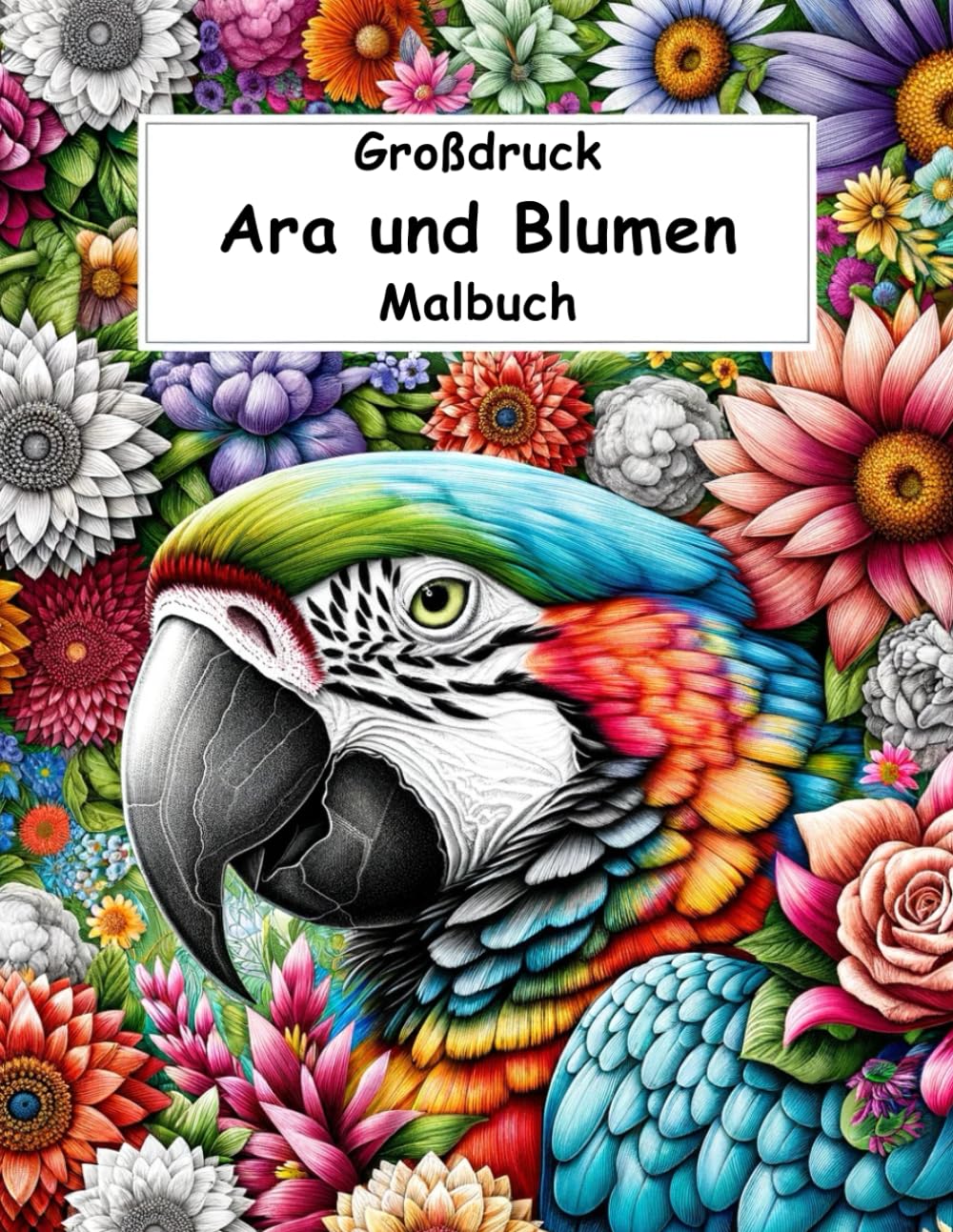 Großdruck Ara und Blumen Malbuch: Einfache Und Mutige Makaw Und Blumen Malvorlagen Mit Entspannenden Naturszenen Für Anfänger, Jugendliche, Frauen, Senioren (Entspannung Und Stressabbau)