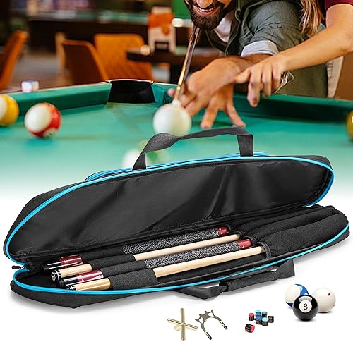 Miniatura 7 de Estuche para tacos de billar 2x2 con capacidad para 2 topes y 2 ejes, estuche suave para palos de billar con bolsillo frontal para accesorios,