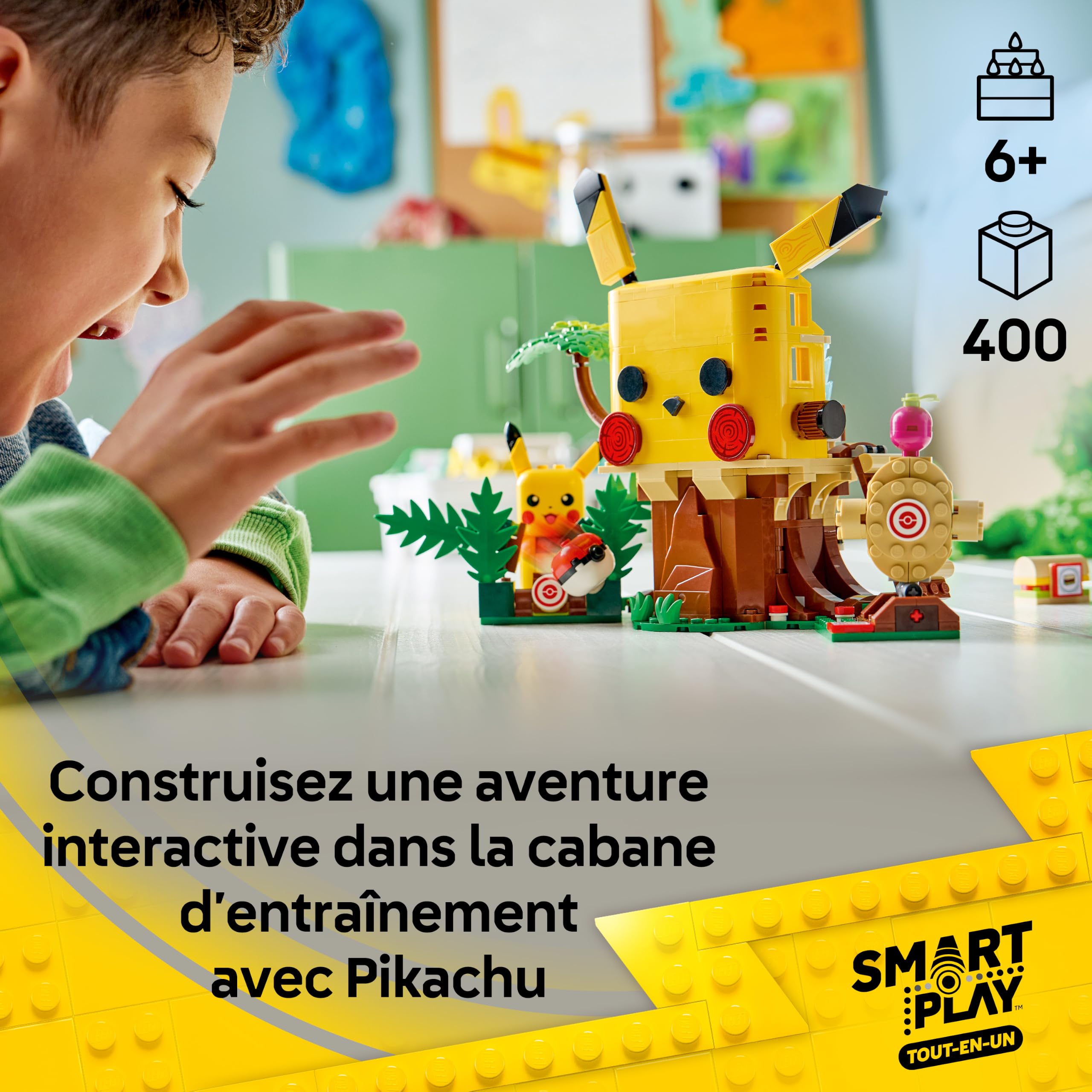 LEGO Pokémon Smart Play : Pikachu et la Cabane d’Entraînement - Set Interactif Tout-en-Un avec 1 Smart Brique, 4 Tags, 1 Chargeur & 1 Pokémon - Idée de Cadeau pour Garçons et Filles dès 6 Ans 72164