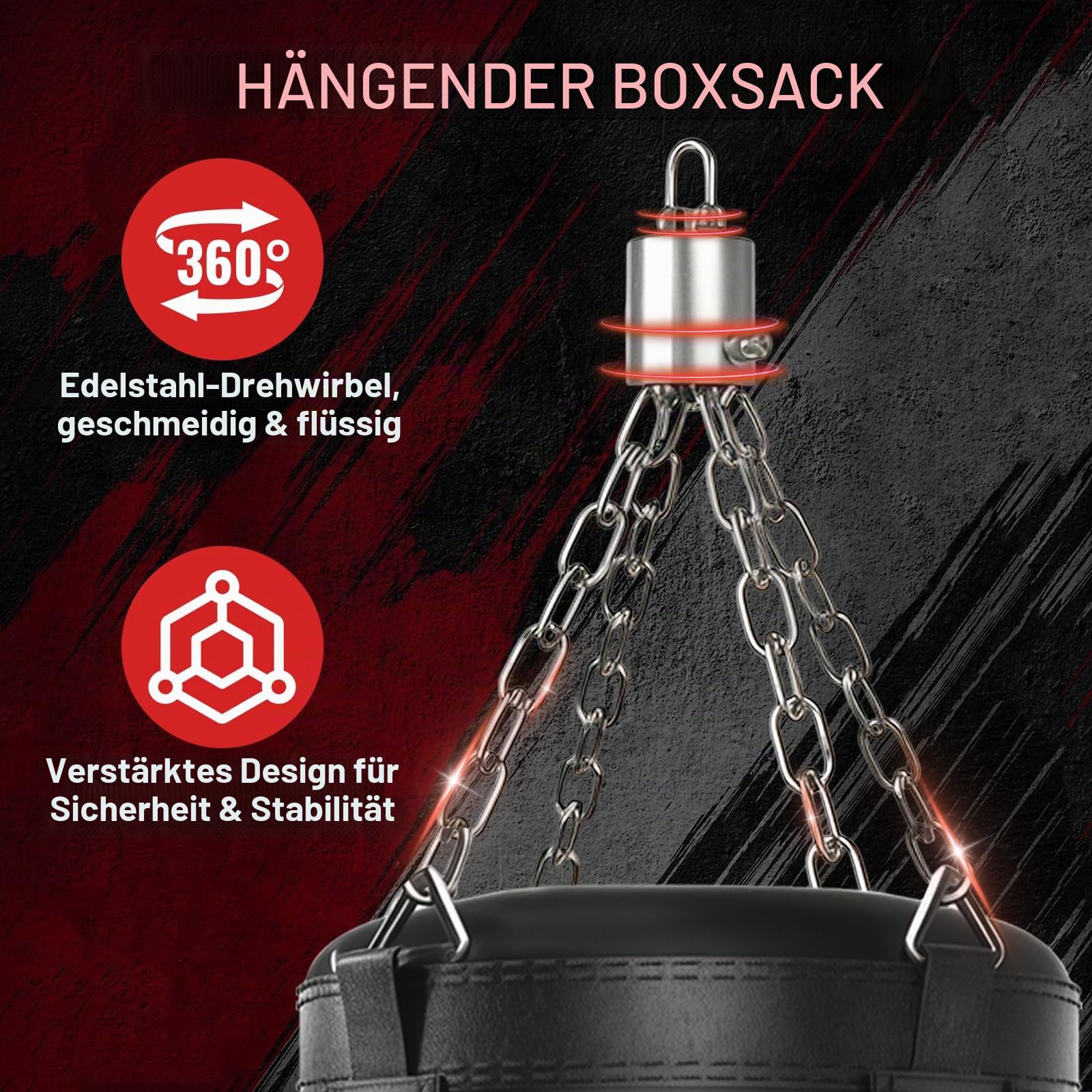 Qoosea Boxsack für Erwachsene, 4FT Schwere Boxsack Hängend mit 17OZ Boxhandschuhen und Boxsackaufhänger, Sandsack Boxen für Männer Kickboxsack Gefüllt für Üben Karate MMA Training - Ungefüllt