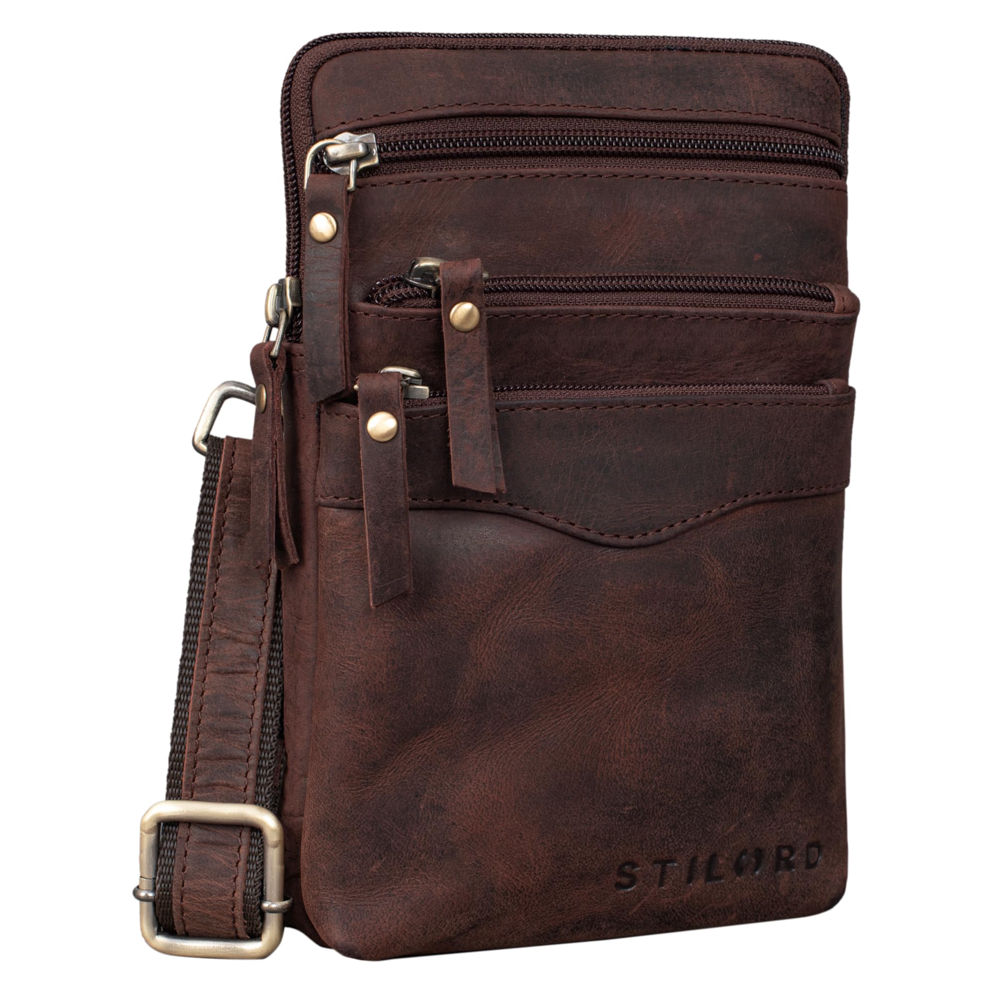 STILORD Aria Brusttasche Leder klein multifunktional für Damen und Herren Gürteltasche Vintage Umhängetasche 8 Zoll Farbe:schwarz