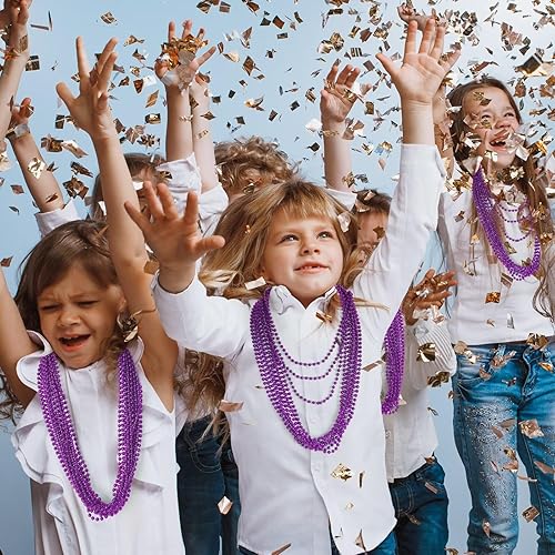Miniatura 5 de 24 cuentas de Mardi Gras, collar de cuentas moradas, recuerdos de fiesta, collares de Halloween de 33 pulgadas para mujeres y hombres, eventos de
