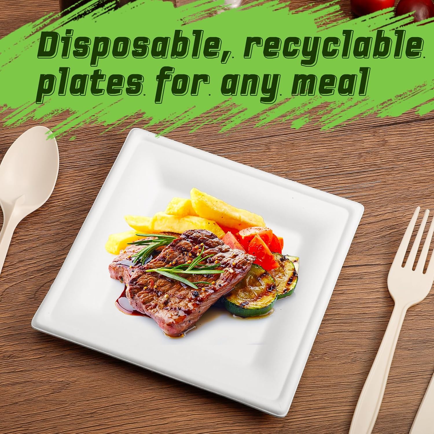 300 pack Compostable Square Paper Plates,6 Inch Dessert Plates,Heavy Duty Biodegradable Sugarcane Plate,Disposable Small Paper Plate for Daily Meals,Party,Picnic,Cake(White)