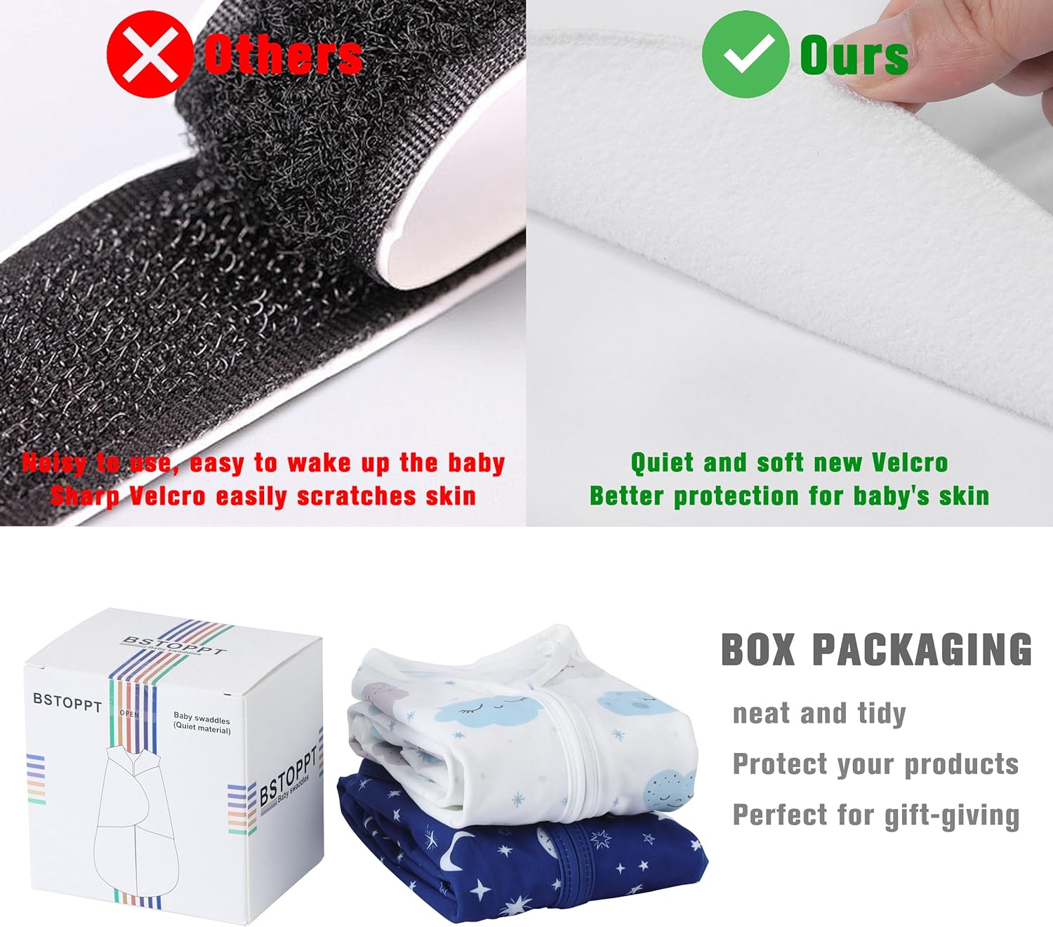 BSTOPPT Newborn Sleep Sack Baby Swaddle,0-3 Months,3-Way Adjustable Wearable Blanket,100% Rayon Cotton Swaddling sleeping bag，TOG 0.5（Clouds&Starry Sky）