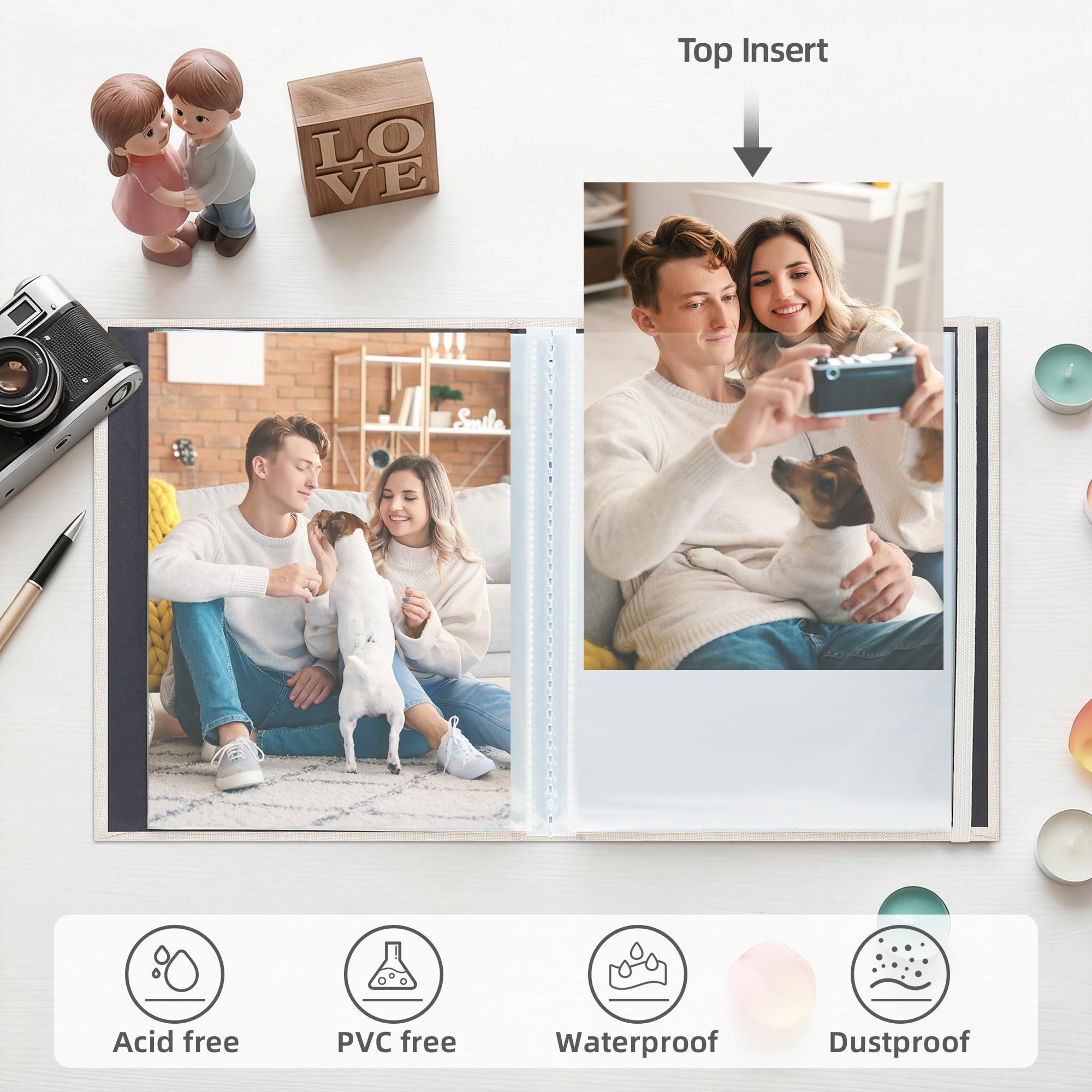 Álbum de Fotos 13x18 con Portada Personalizada – 26 Bolsillos (Capacidad para 52 Fotos) – Álbum Fotos DIY para Familia, Viajes, Bodas, Beige