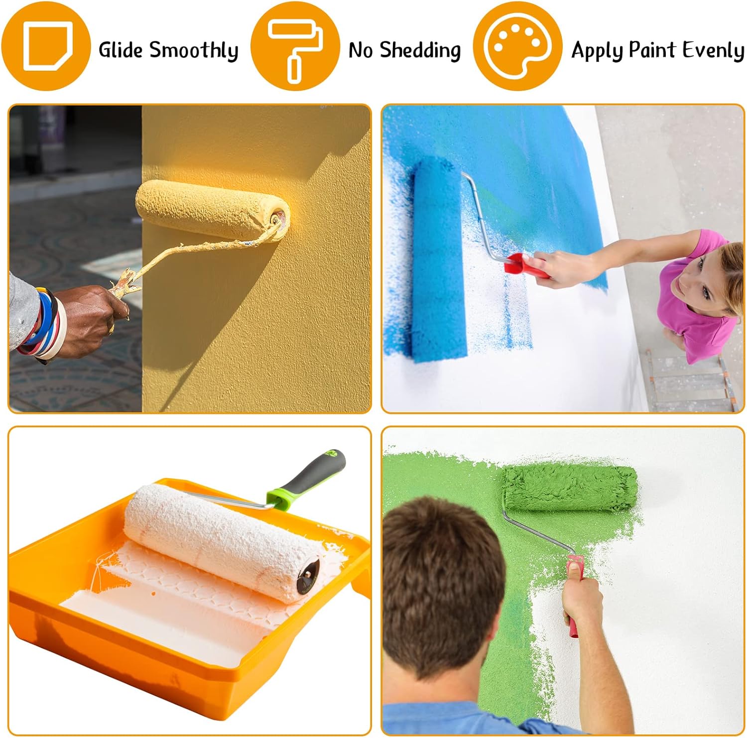 Jerify 36 Pcs 1/2 x 9" Paint Roller Covers Microfiber Roller Paint Brush Naps for Wall House Supplies Kit(White, Yellow)