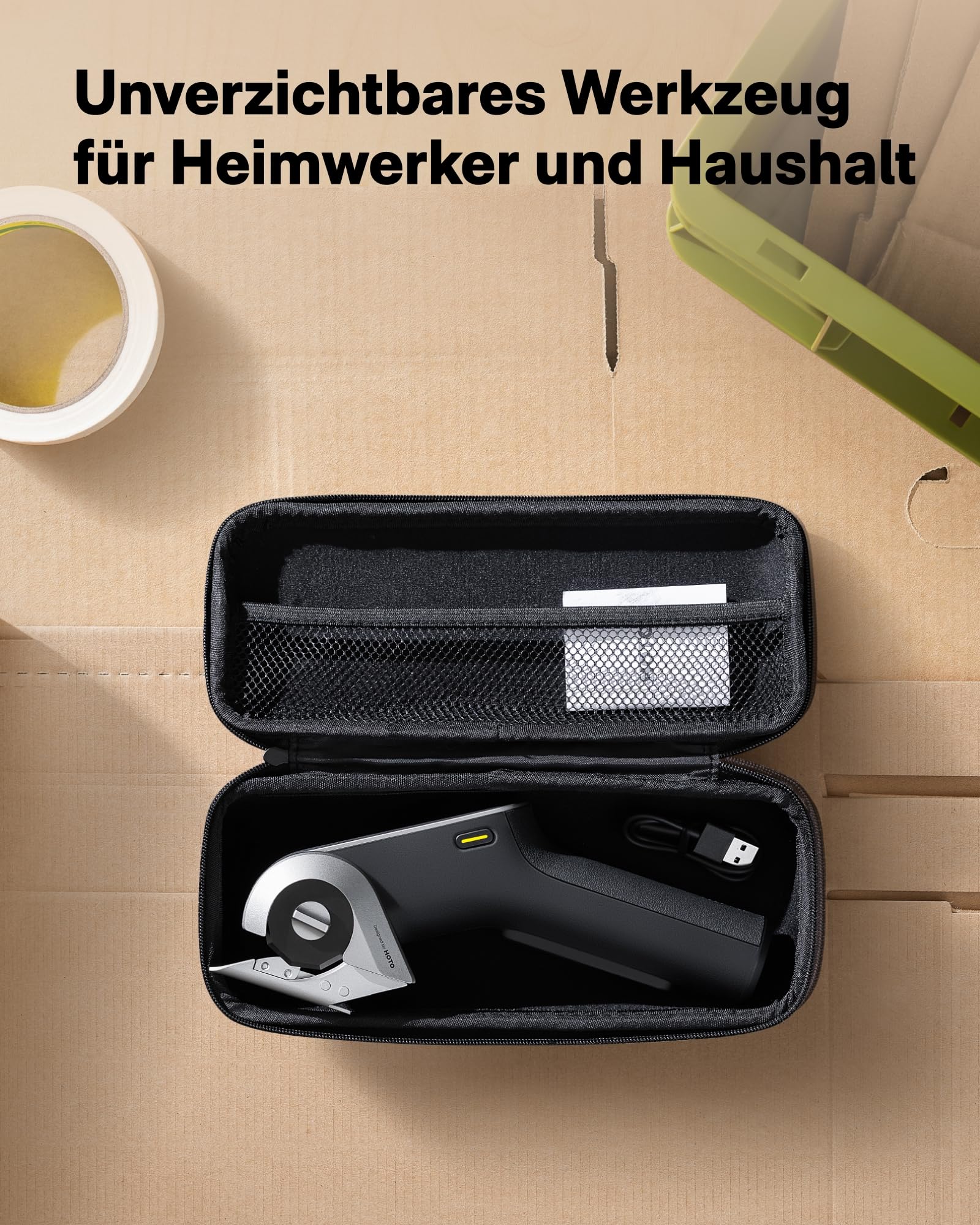 HOTO Kartonschneider Elektrisch mit Titanklinge & LED-Display, Selbstschleifend & Sicherheitsverriegelung Elektrischer Kartonschneider, EdgeFlow-Elektrische Schere für Karton, Teppich, Leder, Stoffe