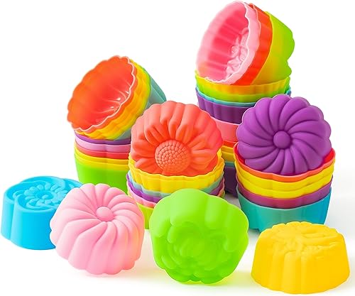 R HORSE 42 moldes de silicona para magdalenas, moldes para hornear, mini forros para cupcakes, antiadherentes, reutilizables, múltiples forros para