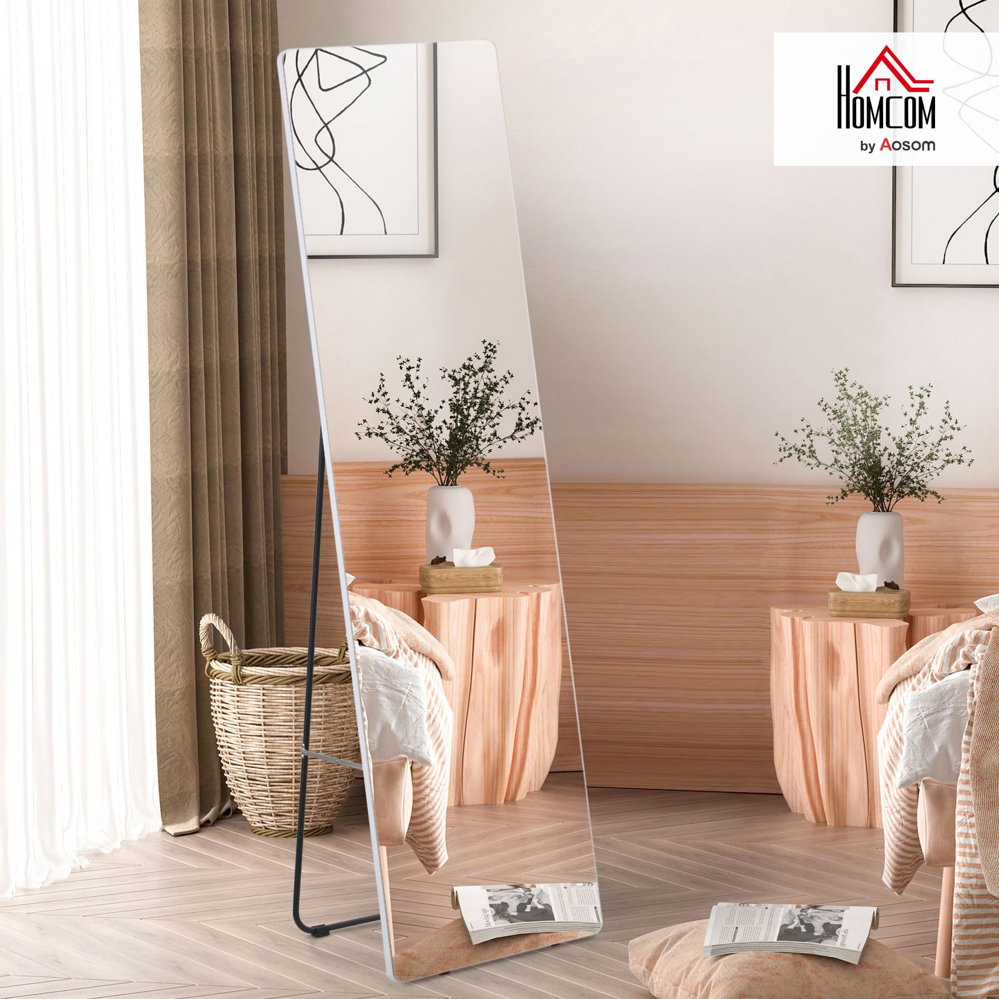 HOMCOM Espejo de Pie Espejo de Cuerpo Entero 45x37x158,5 cm Espejo de Pared con Marco de Aleación de Aluminio para Salón Dormitorio Vestidor Estilo Moderno Plata