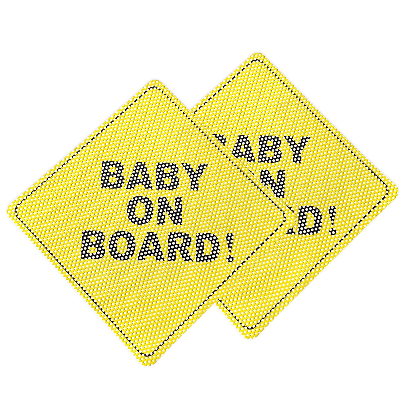 Photo 1 of 2PC Baby on Board Sticker Sign, Baby Warning Sticker, Clear When Backing Up, 5" x 5" - Bright Yellow, No Suction Cups or Magnets Required
