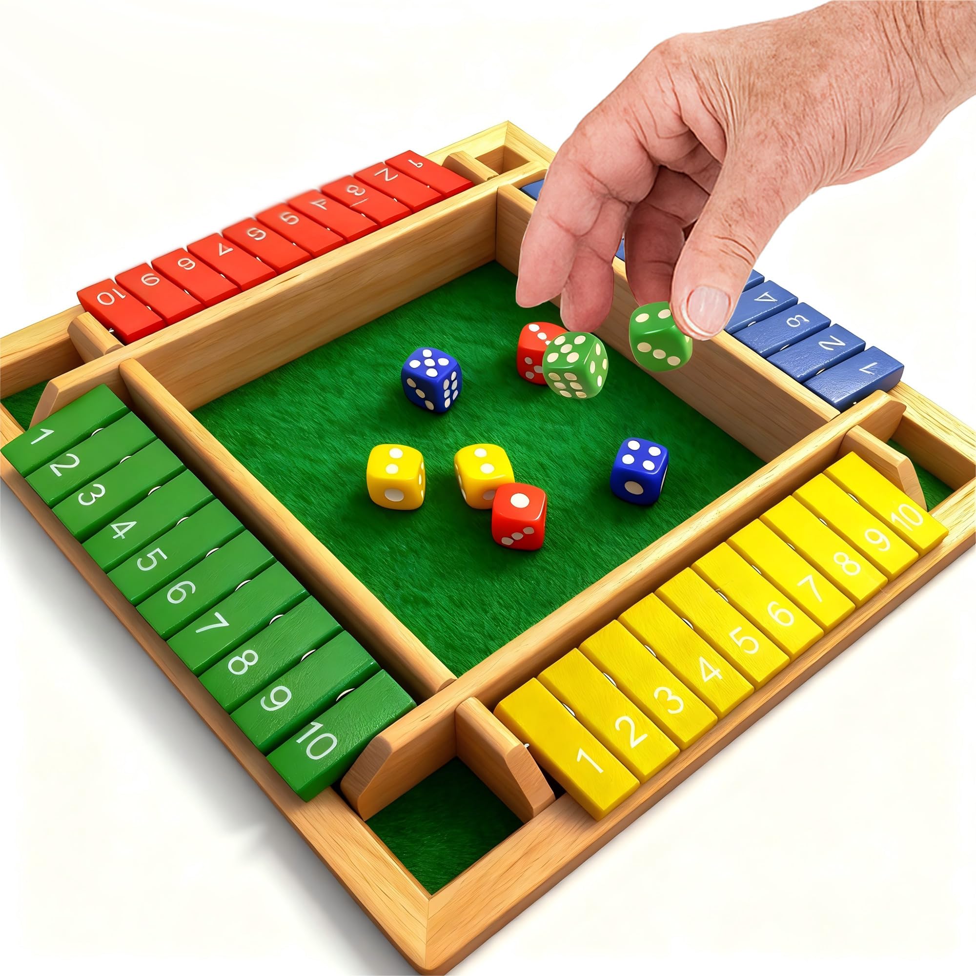 ComfiCare Engaging Wooden Games for Dementia Seniors - 4-Player Shut the Box Board Game for Memory Care & Cognitive Stimulation - Large Number Tiles, Fun Alzheimer's Activity for Adults & Family