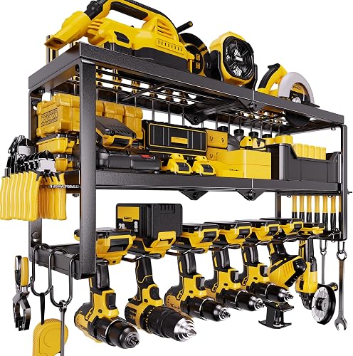 Power Tool Organizer, 7 Drill Holder for Tool Organizer, Storage and Organization for Garage, Heavy Duty Metal Tool Shelf Utility Rack for Cordless Power Tools Suitable for Pegboard/Workshop