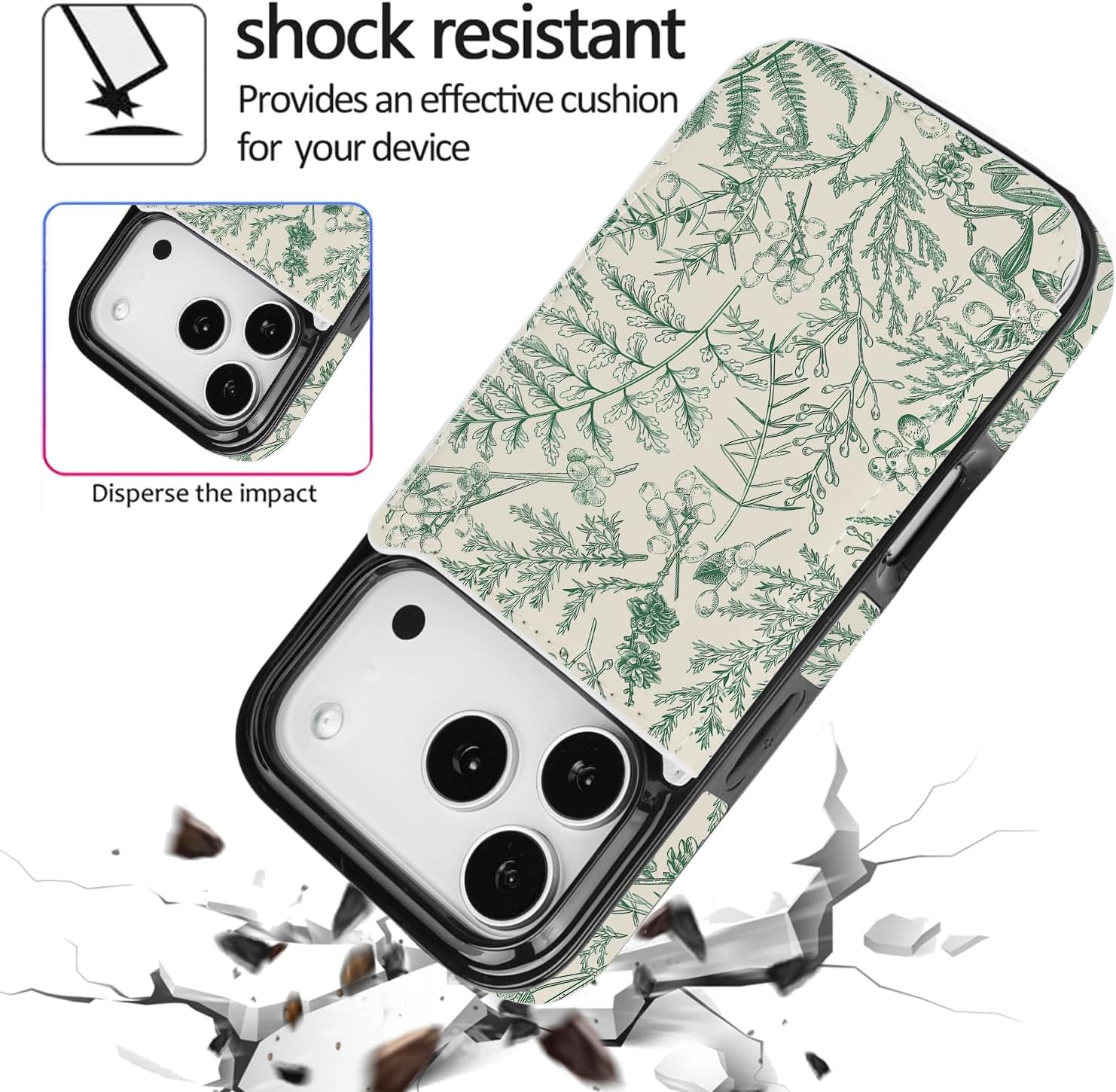 Compatible with iPhone 17 Pro Wallet Case with Card Holder, Back Flip Folio PU Leather Kickstand Card Slots Case for Women Girls, Double Magnetic Clasp Cover 6.3" (Green Floral) - Image 6