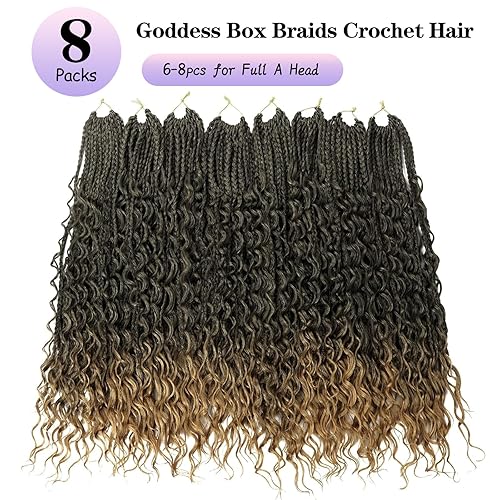 Vista 8 de Goddess Box Braids Crochet Hair With Curly Ends 18 Inch Bohomian Box Braids Crochet Braids 8 Packs 3X Crochet Braids Synthetic Braiding Hair 1B-4-30