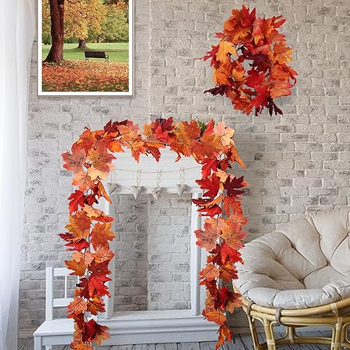 Miniatura 4 de RECUTMS Guirnalda de hojas de arce colgantes, 2 unidades, guirnalda artificial de hojas de otoño, hojas de otoño falsas para interiores y