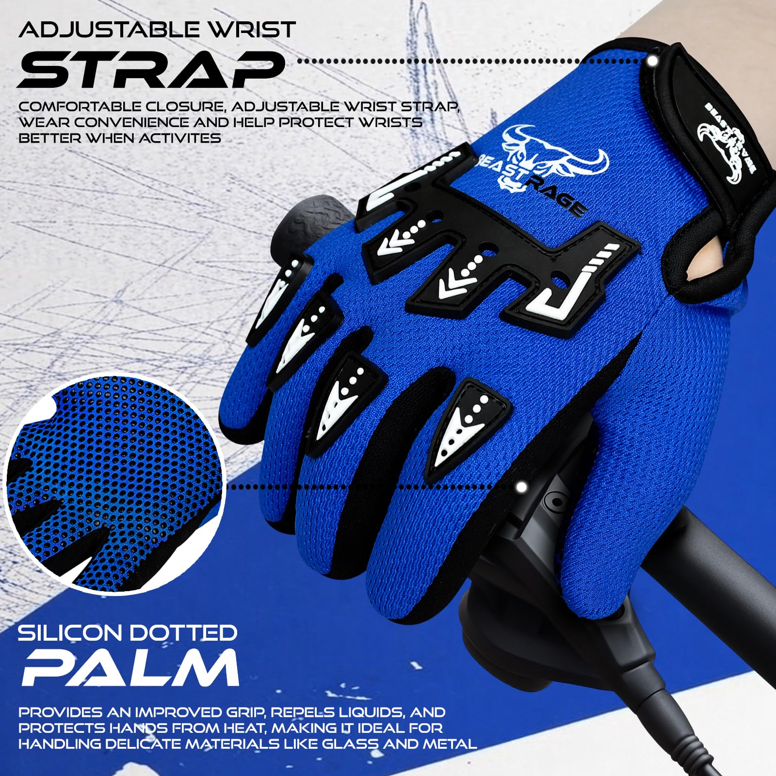 BEAST RAGE Gants de vélo pour Enfants–Gants de Motocross et de BMX pour garçons et Filles,Prise en Main antidérapante,Gants légers et Respirants pour Le Motocross