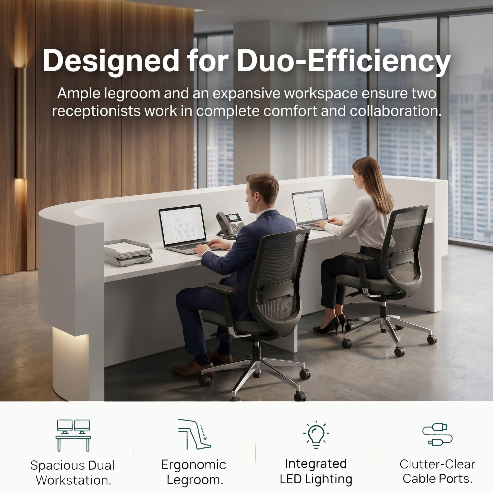 Empfangstheke U Form Groß Modern Rezeptionstheke Gebogen Hochglanz Empfangstresen Bürotresen E1 Holz Mit Kabelmanagement Ohne Montage(280cm/110.24")