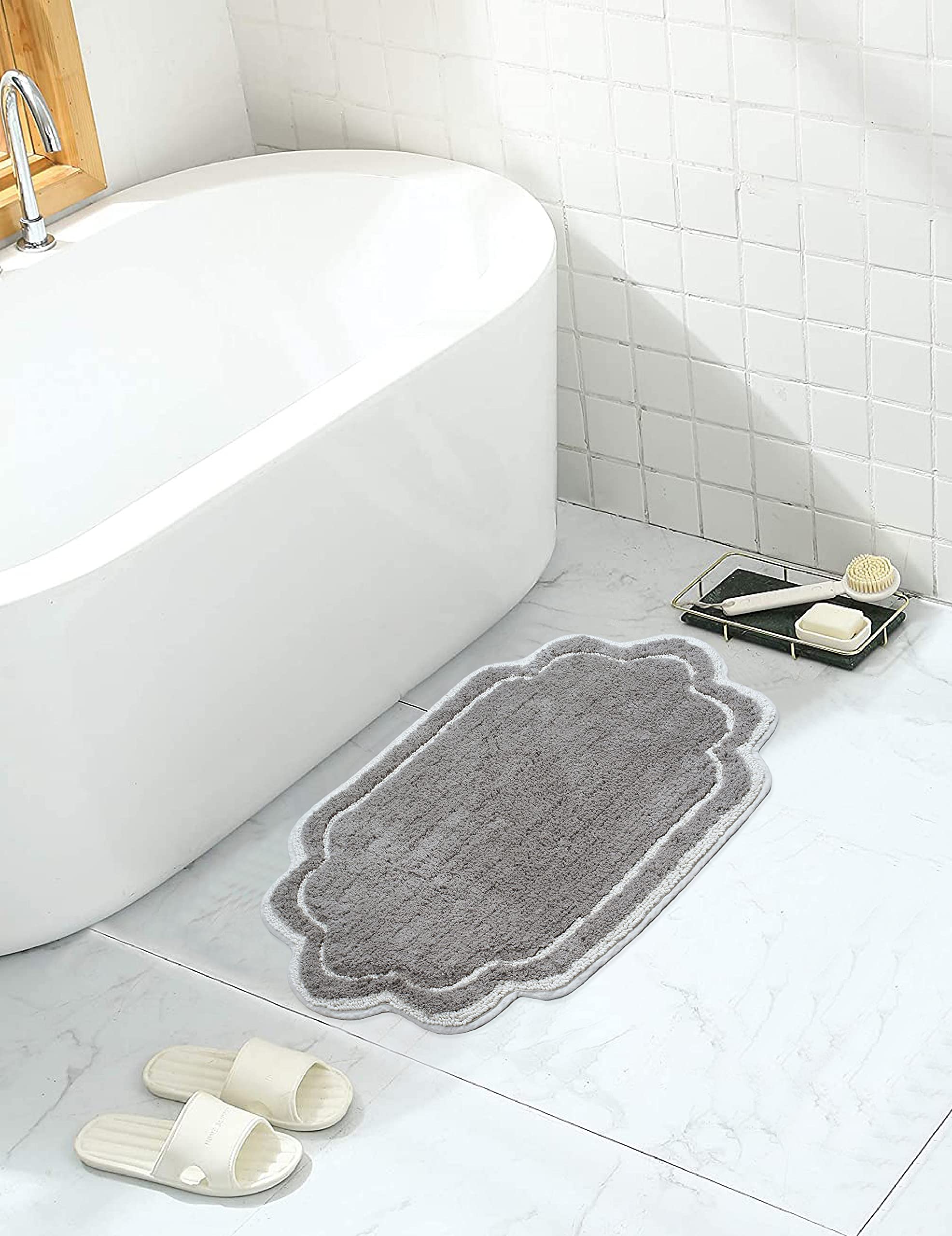 Home Weavers Allure Collection 100% Cotton Tufted Bathroom Rug, Soft and Absorbent Bath Rugs, Non-Slip Bath Carpet, Machine Wash Dry Bath Mats for Bathroom Floor, 17"x24" Bath Rug, Gray