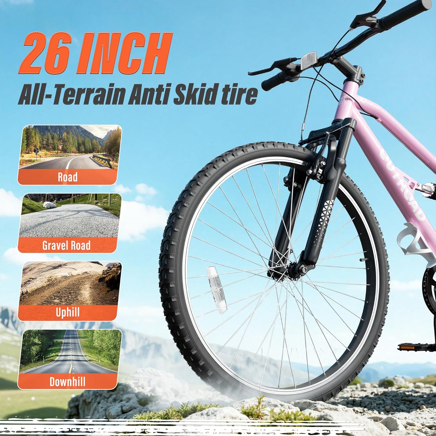 26 inch 7-Speed Commuter Bicycle,Hybrid Bicycle,Men's Cruiser Bike/Mountain Bike V Brake,Metal Frame, Adult Bike (Black, White, Blue, Green, Purple, Pink)