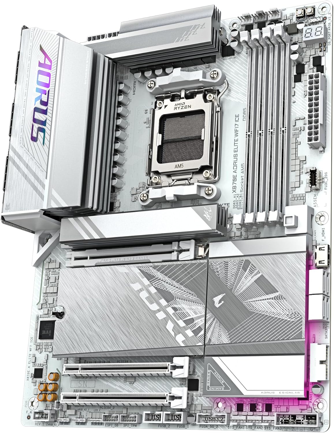 GIGABYTE X870E AORUS ELITE WIFI7 ICE Motherboard - Supports AMD Ryzen 9000 Processors, 16+2+2 Phases Digital VRM, Up to 8200Hz DDR5 (OC), 3xPCIe 5.0 + 1xPCIe 4.0, Wi-Fi 7, 2.5GbE LAN, USB 4