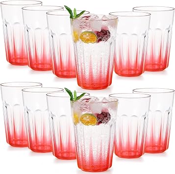 Greentainer Unbreakable Plastic Drinking Glasses Set of 12, BPA-Free Reusable Clear Water Cups, 12 oz Stackable Tumblers for Cold Drinks, Kitchen & Party