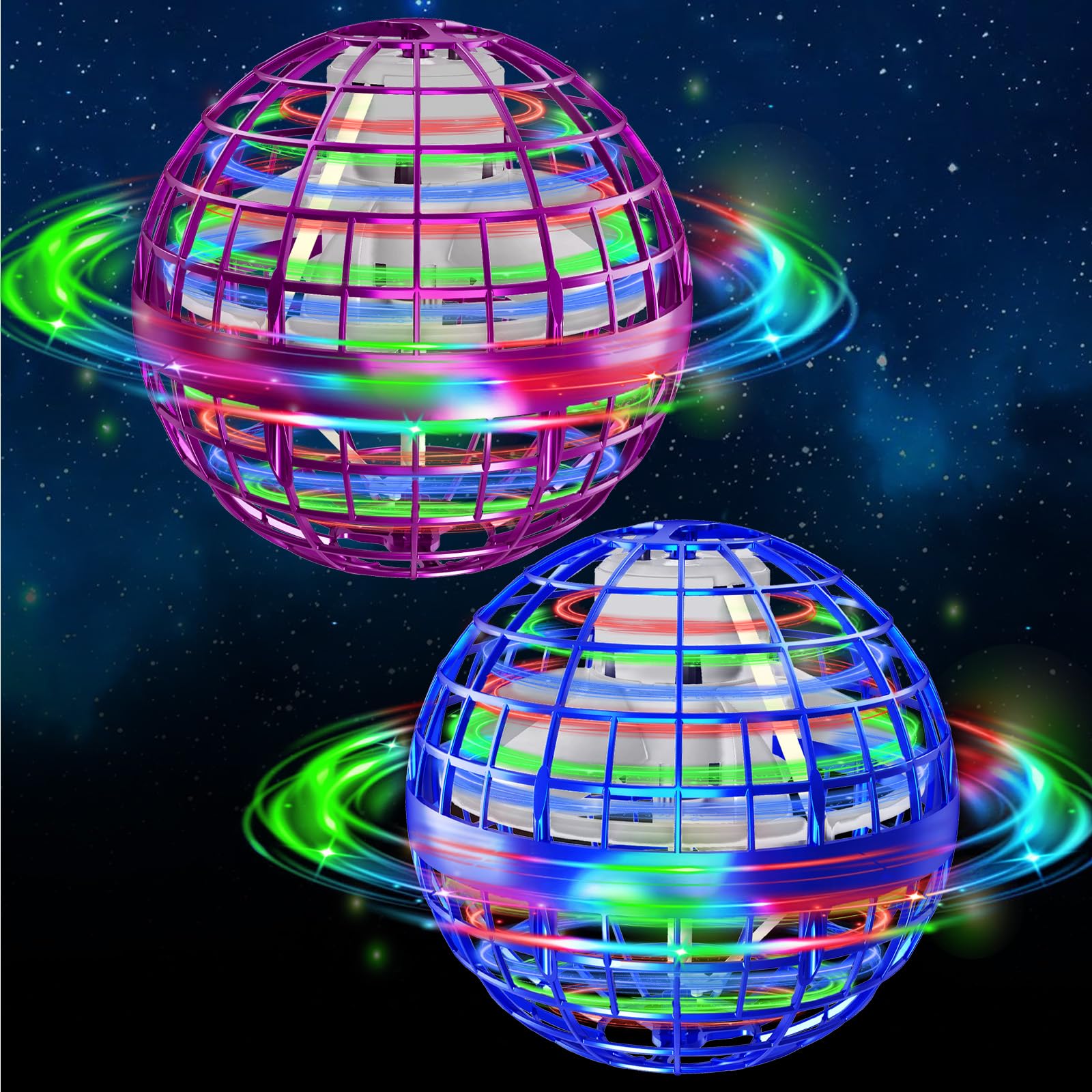 Flying Orb Ball Toys 2 Pack, Flying Hover Ball Hand Controlled Mini Drone, 360° Cosmic Globe Spinning Kids Adults Outdoor Fly Toy Christmas Birthday Gift Cool Stuff for Boys Girls 6 7 8 9 10+ Year Old