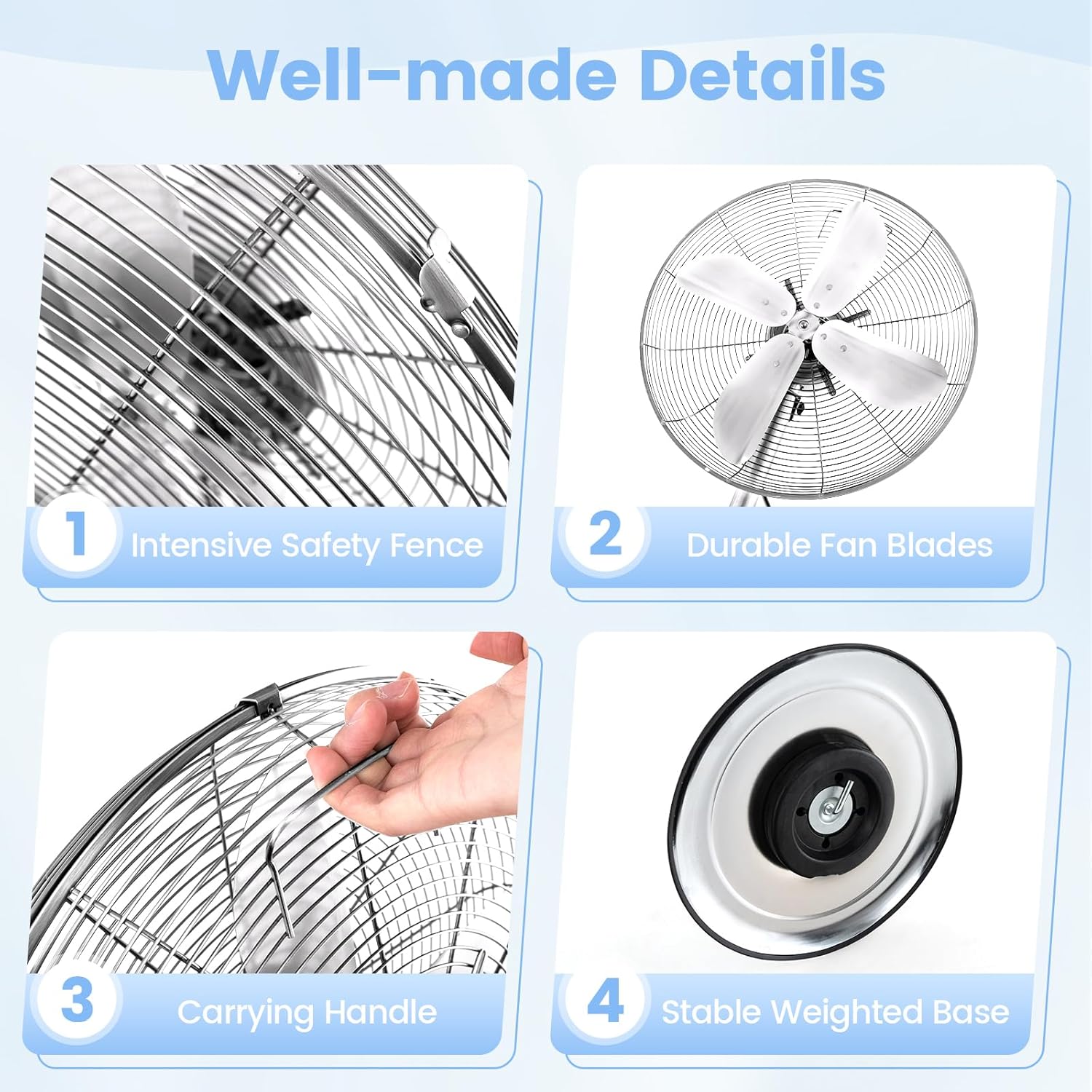 ARLIME Pedestal Fan, 16 Inch Oscillating Fan w/ 3 Speeds & Adjustable Height, 75° Oscillation & 20° Tilt, Heavy Duty Metal Aluminum Blades, Standing Fan for Bedroom, Home Office, Garage (Silver)