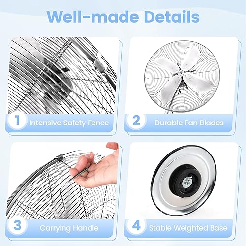 Miniatura 5 de ARLIME Ventilador de pedestal, ventilador oscilante de 16 pulgadas con 3 velocidades y altura ajustable, oscilación de 75 e inclinación de 20, aspas