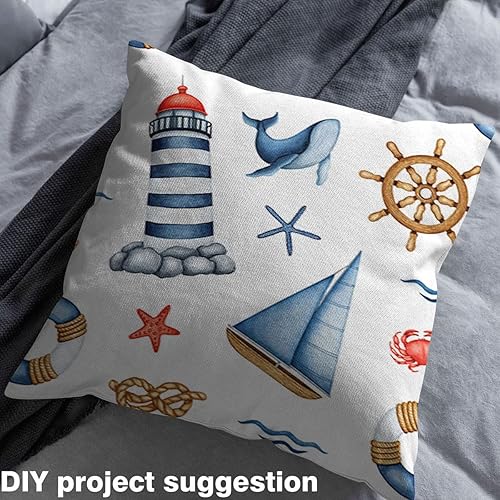 Miniatura 4 de Feelyou Tela náutica de The Yard, acuarela océano faro velero bajo el agua tema animal tela tapicería para sillas y proyectos de bricolaje caseros,